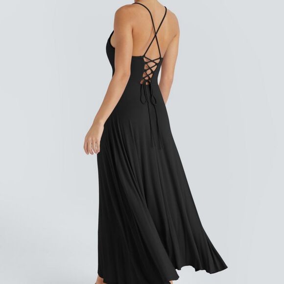 HALARA Dresses & Skirts - Halara Soft Stretchy Draped Neck Open Back Lace Up Padded Maxi Dress Size Large